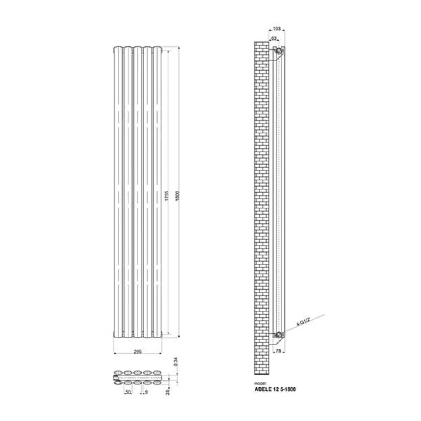 Радиатор дизайнерский IDEALE ADELE 2 колонны 5 секций 1800x295 белый матовый - Фото 2