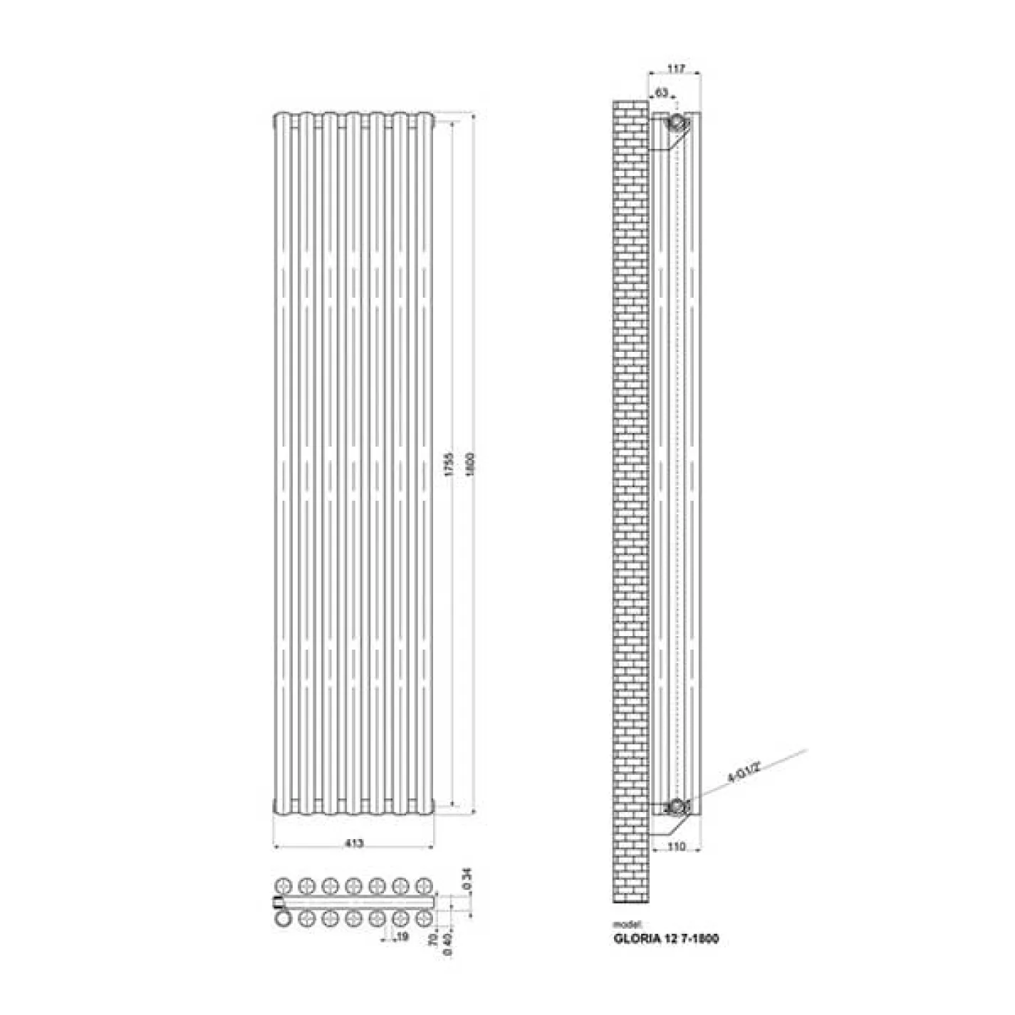 Радиатор дизайнерский IDEALE GLORIA 2 колонны 7 секций 1800х413 антрацит (Н) - Фото 2
