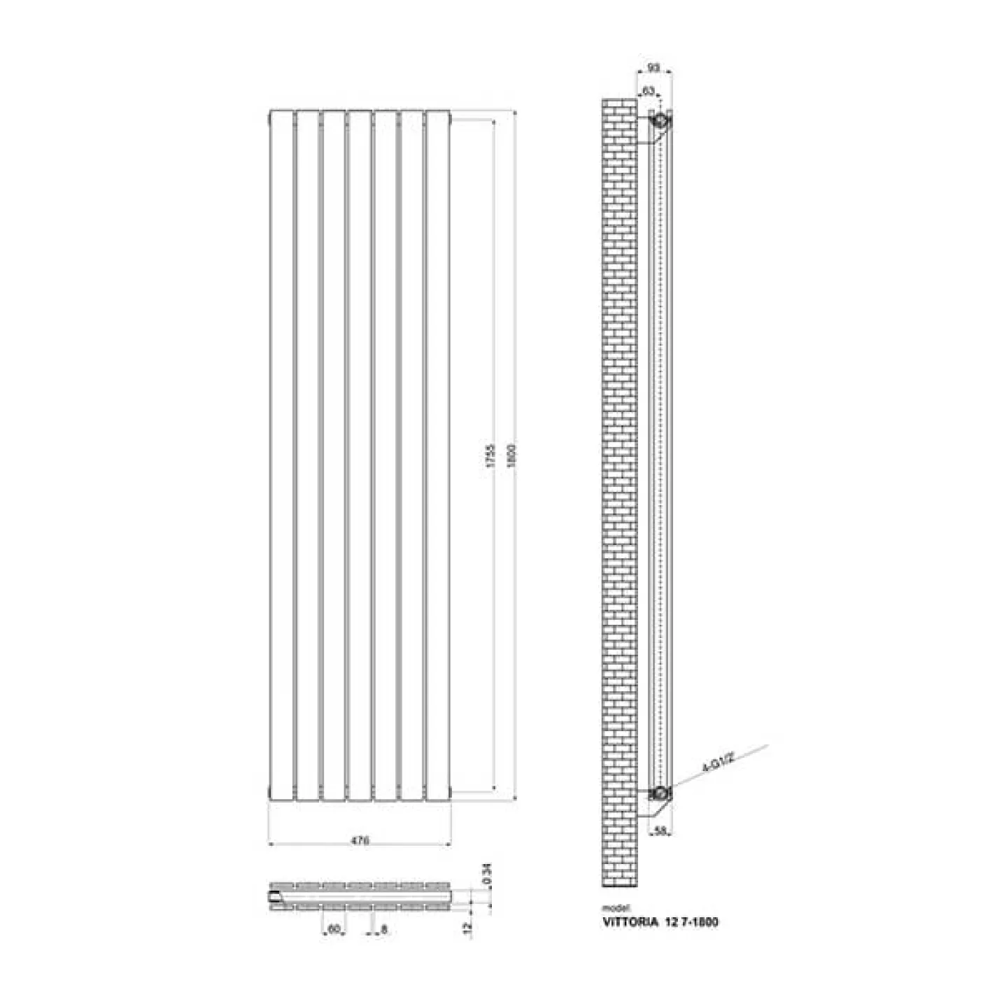 Радиатор дизайнерский IDEALE VITTORIA 2 колонны 7 секций 1800х476 антрацит - Фото 2