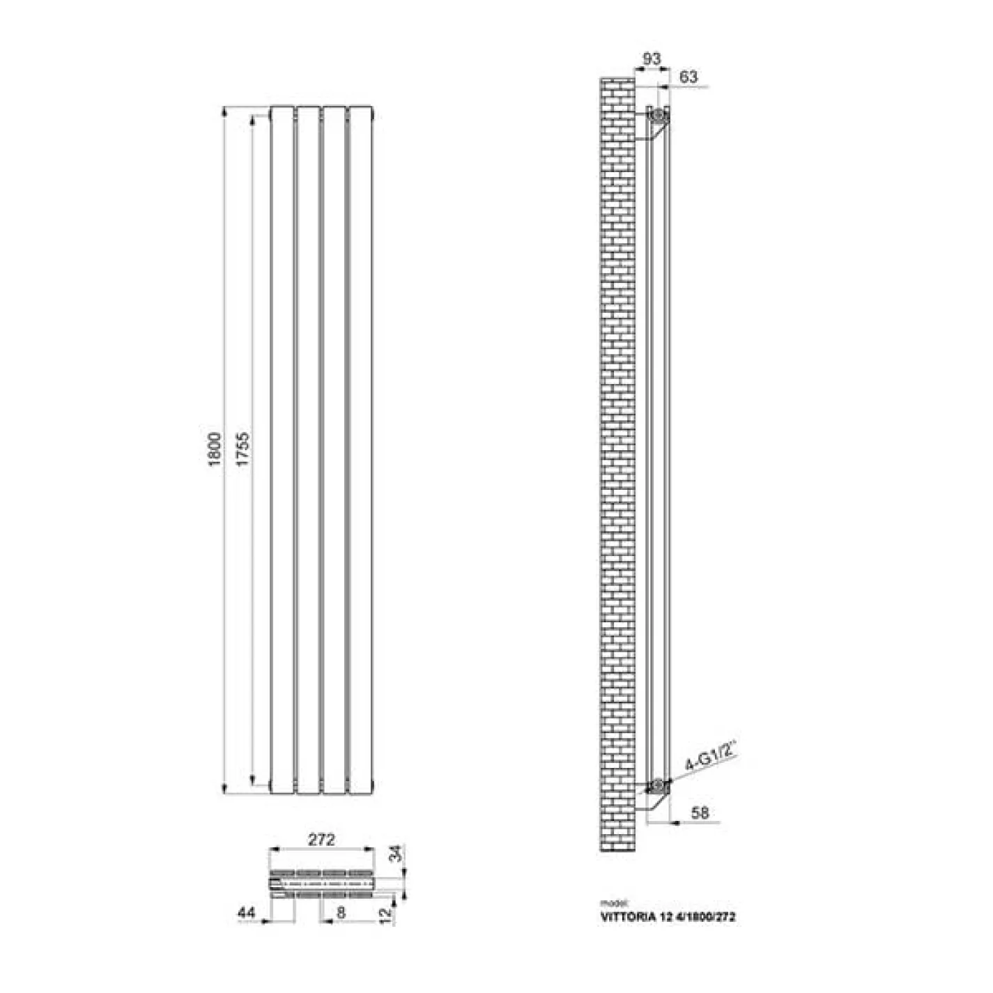 Трубчастый радиатор Ideale Vittoria 2 колонны 4 секції 1800x272 антрацит - Фото 2