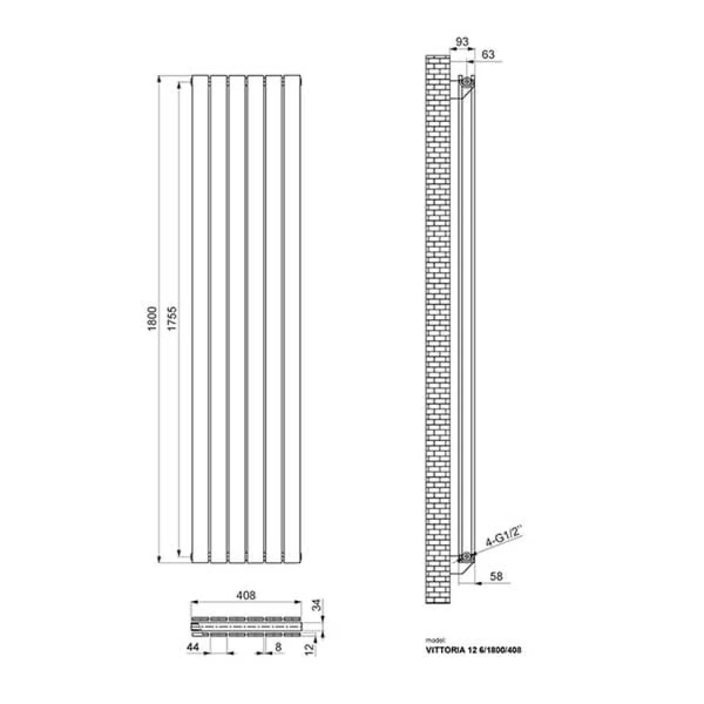 Трубчастый радиатор Ideale Vittoria 2 колонны 6 секций 1800x408 антрацит - Фото 1
