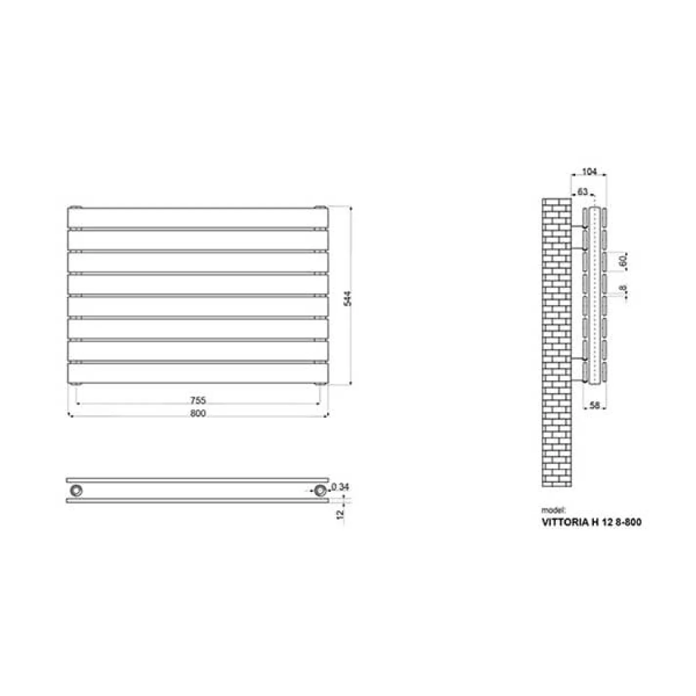 Трубчастий радіатор Ideale Vittoria H 2 колони 8 секцій 544x800 білий - Фото 1