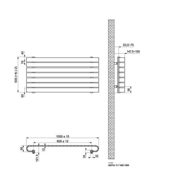 Трубчастий радіатор Ideale Н Sofia 1 колона 7 секцій 500x1000 антрацит- Фото 3