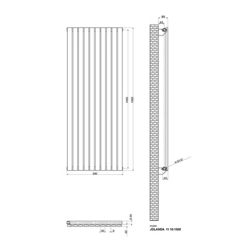 Трубчастый радиатор Ideale Jolanda 1 колонна 10 секций 1500x590 антрацит- Фото 3