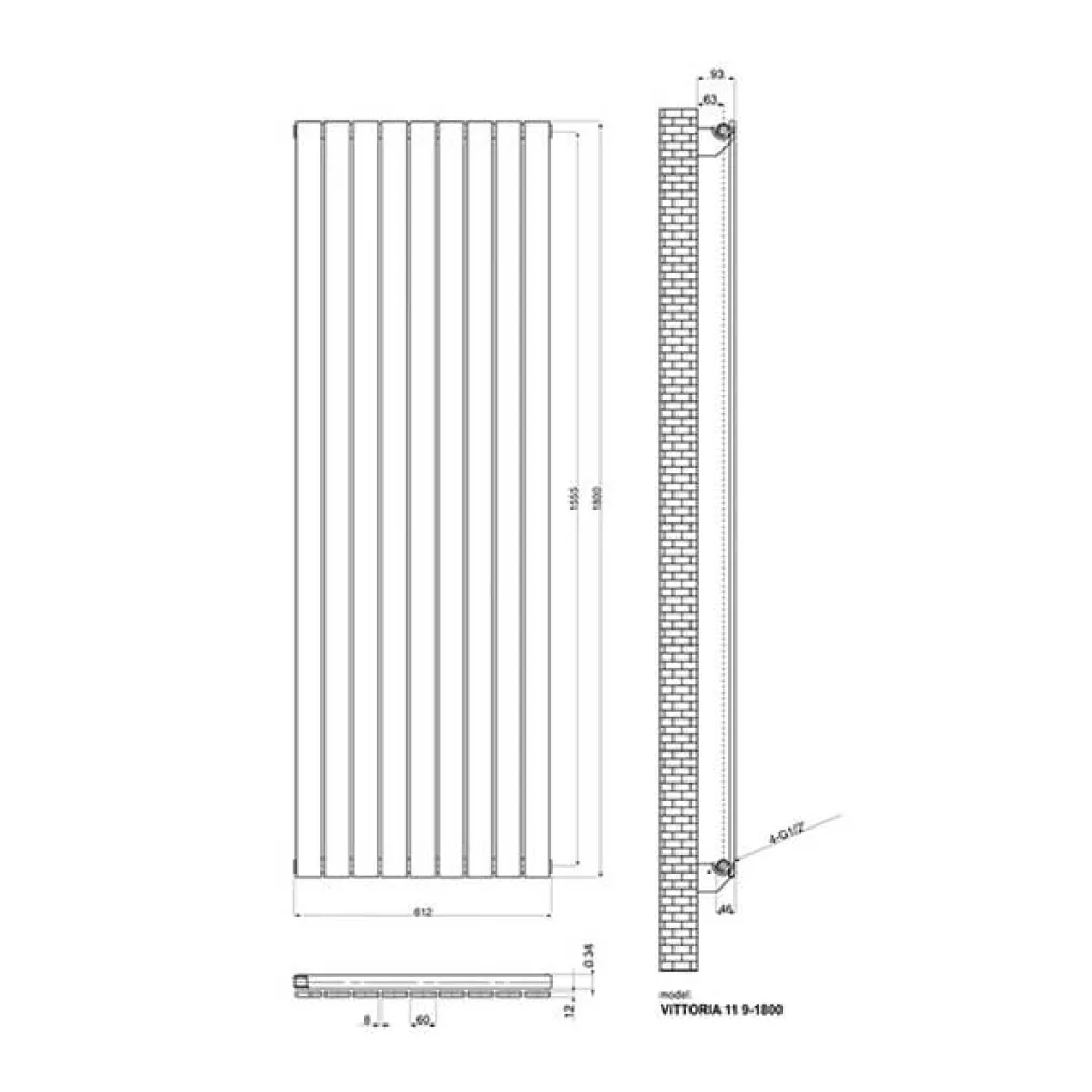 Трубчастый радиатор Ideale Vittoria 1 колонна 9 секций 1800x612 антрацит- Фото 2