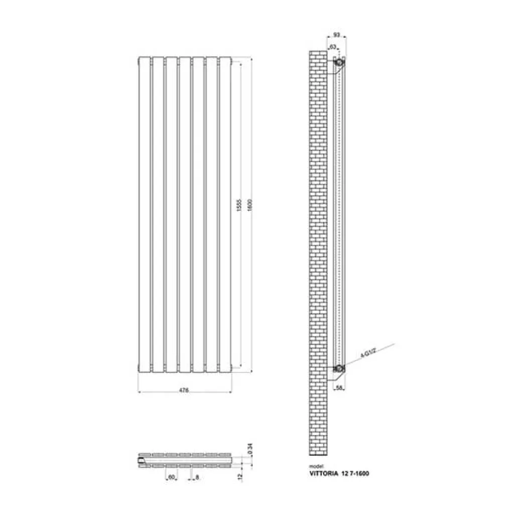 Трубчастый радиатор Ideale Vittoria 2 колонны 7 секций 1600x476 антрацит- Фото 3