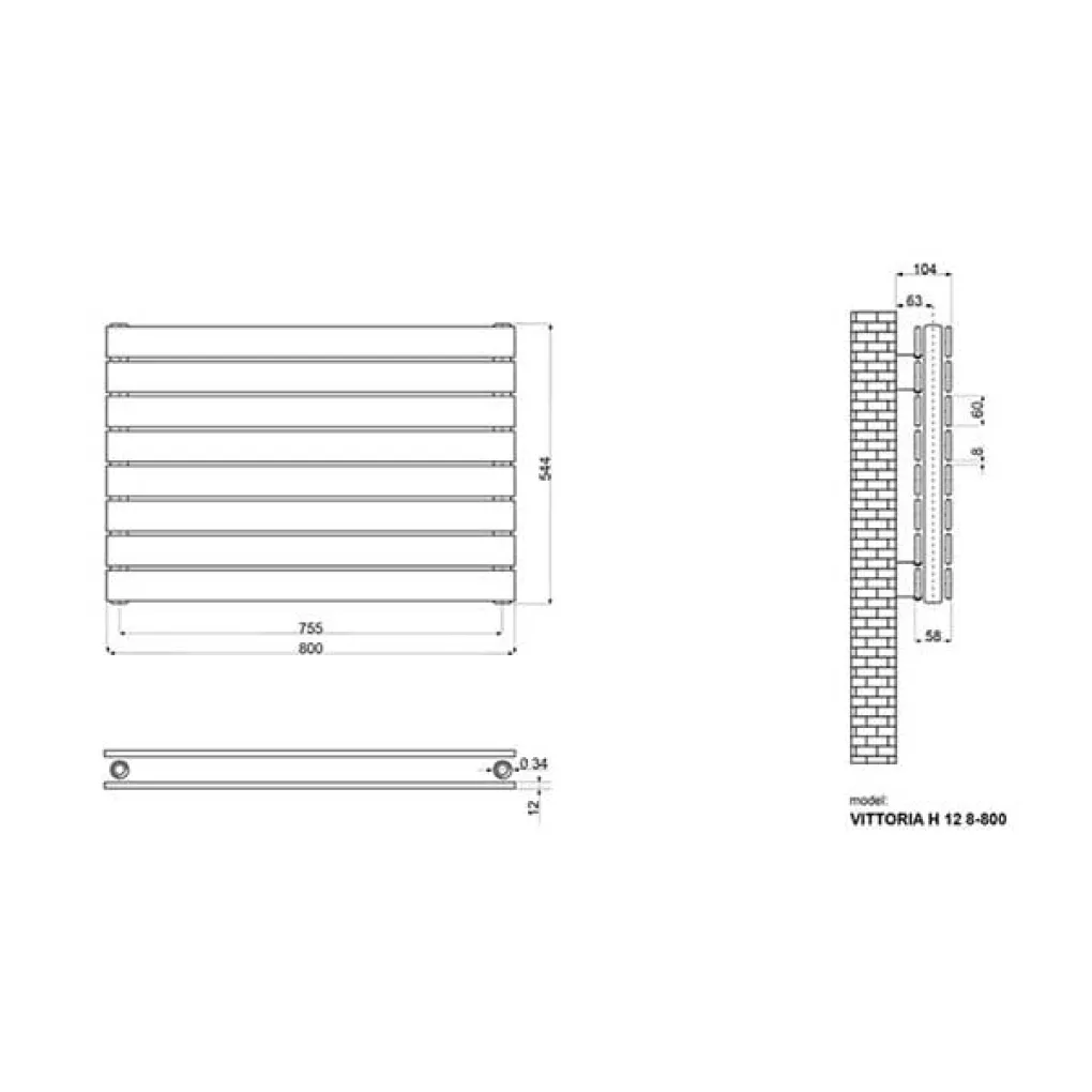Трубчастий радіатор Ideale Vittoria H 2 колони 8 секцій 544x800 білий- Фото 2