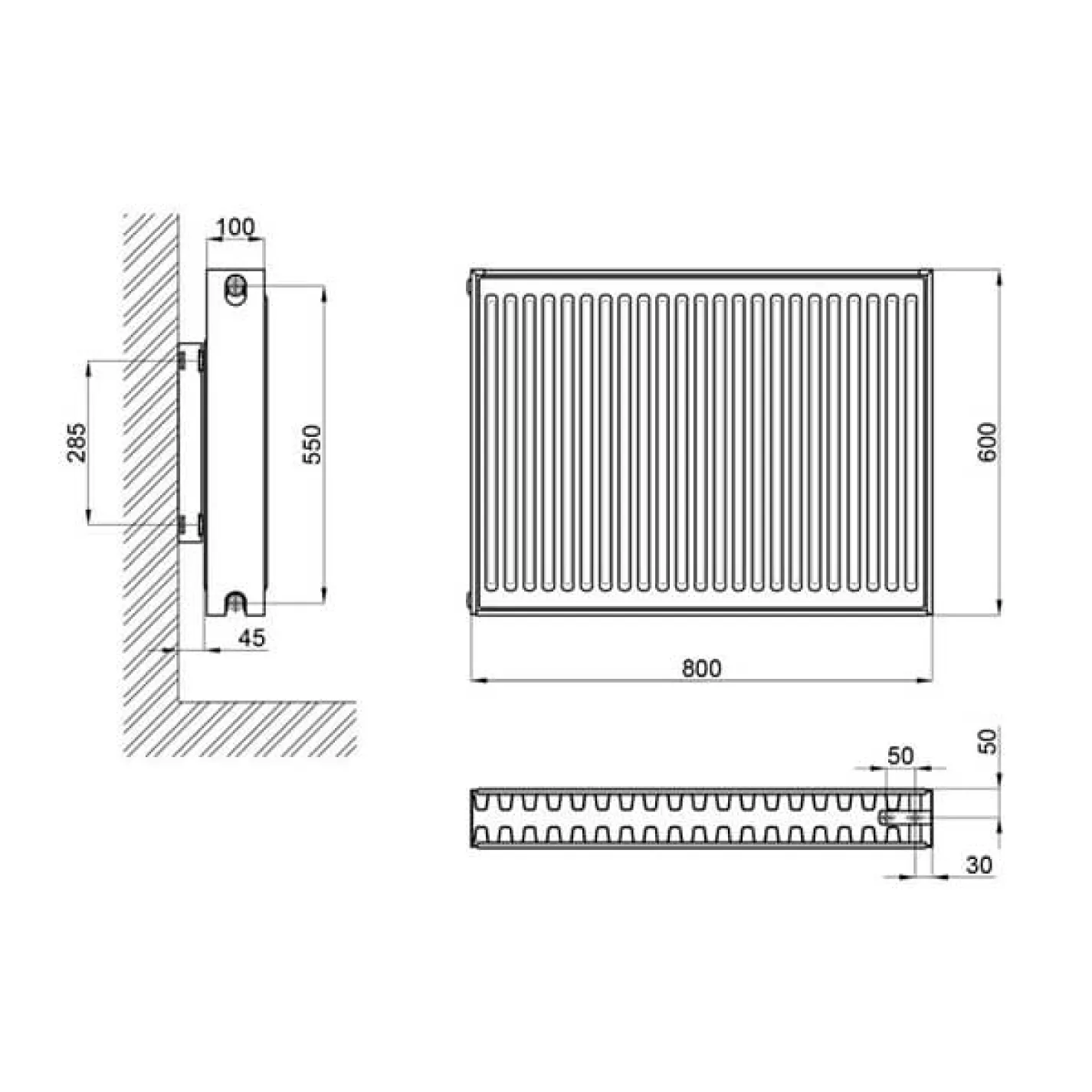 Сталевий панельний радіатор Aquatronic 22 тип 600x800 нижнє підключення - Фото 1