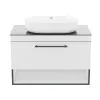 Комплект мебели Imprese Black Edge 90 см: тумба + умывальник + пенал, белый матовый (f32119W(3))- Фото 2