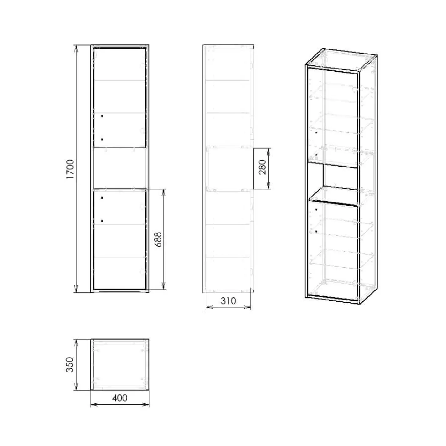 Пенал подвесной Imprese Vyskov, 170*40*35 см, белый (f3253W) - Фото 2