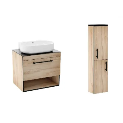 Комплект мебели Imprese Black Edge 70 см: тумба + умывальник + пенал, дуб (f32117OK(3))
