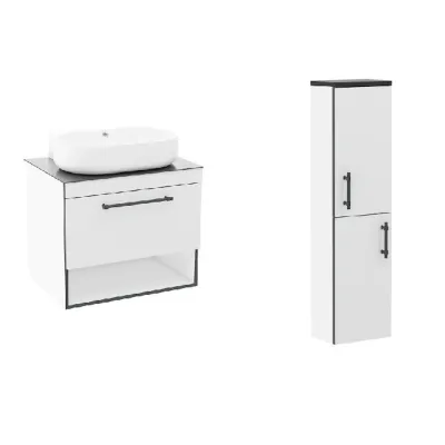 Комплект мебели Imprese Black Edge 90 см: тумба + умывальник + пенал, белый матовый (f32119W(3))