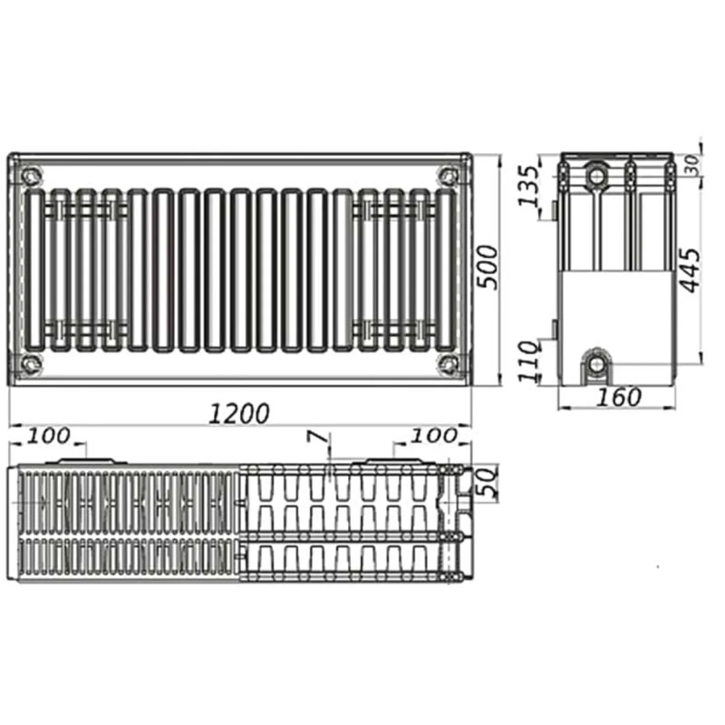 Радиатор стальной панельный Kalite 33 бок 500х1200 - Фото 1