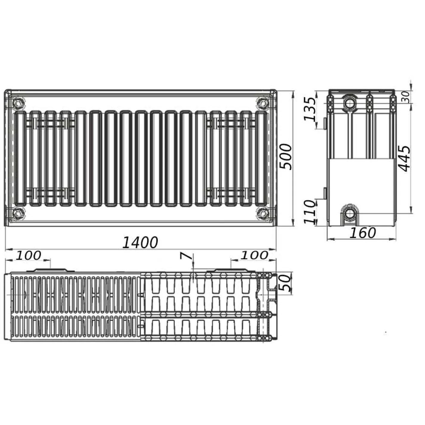 Радиатор стальной панельный Kalite 33 бок 500х1400 - Фото 1
