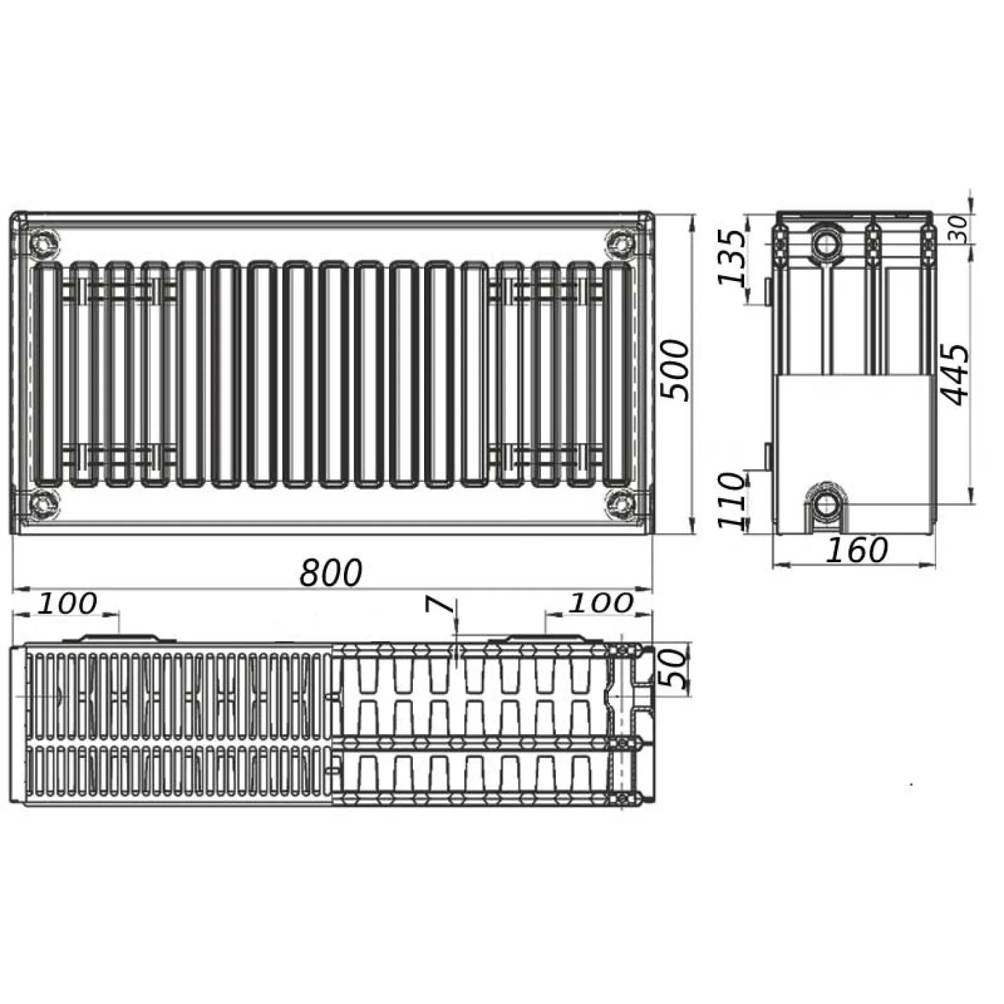Радиатор стальной панельный Kalite 33 бок 500х800 - Фото 1