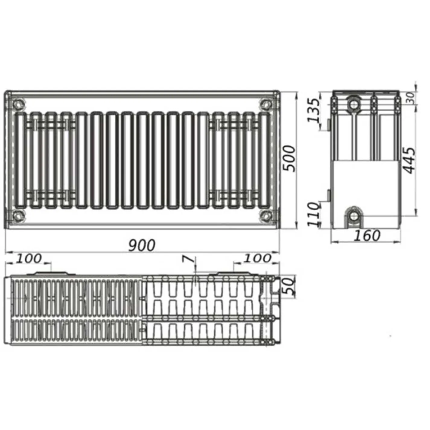 Радіатор сталевий панельний Kalite 33 бок 500х900 - Фото 1