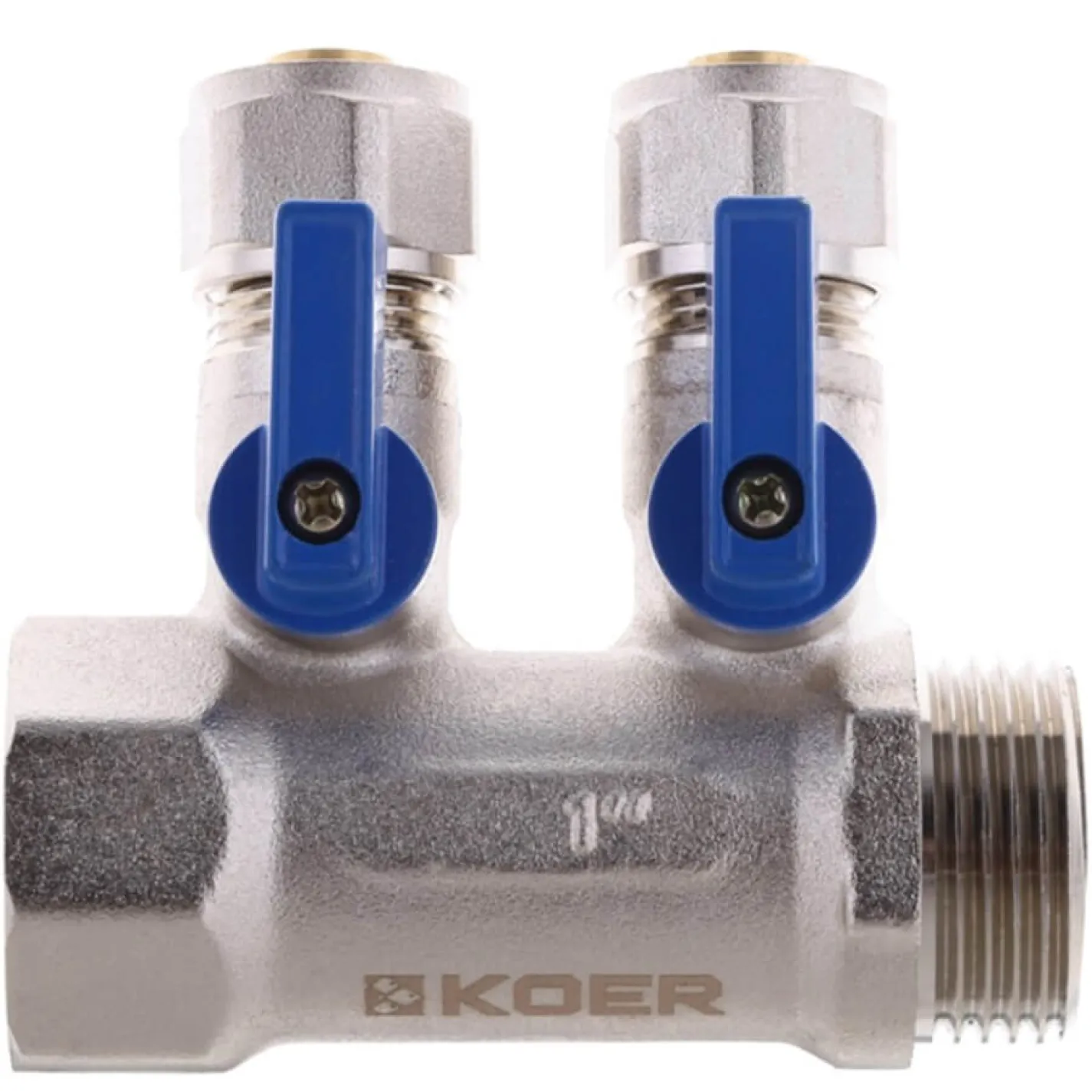 Колектор з кульовими кранами та фітингом Koer KR.1126-2 1”×2 (KR2838) - Фото 1