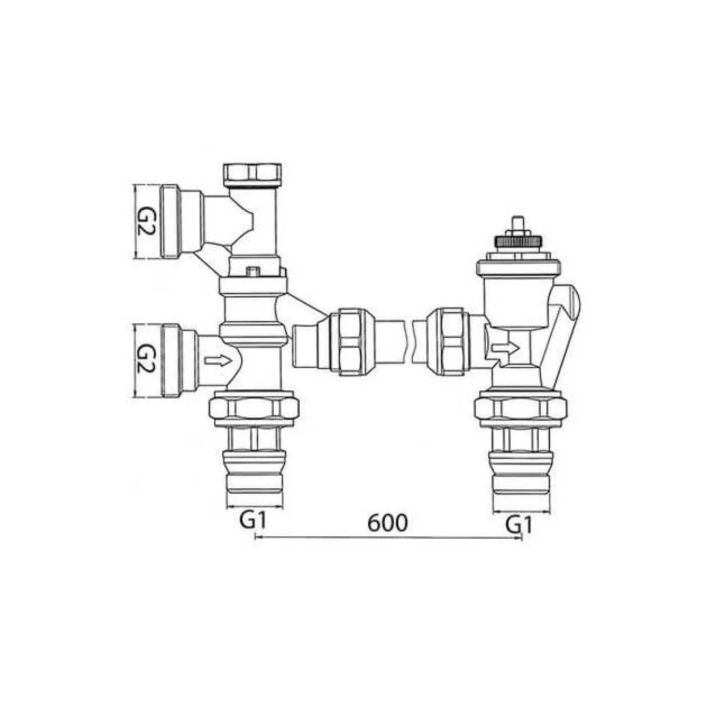 Комплект термостатический Koer нижнего подключения секционного радиатора (KR2896) - Фото 1