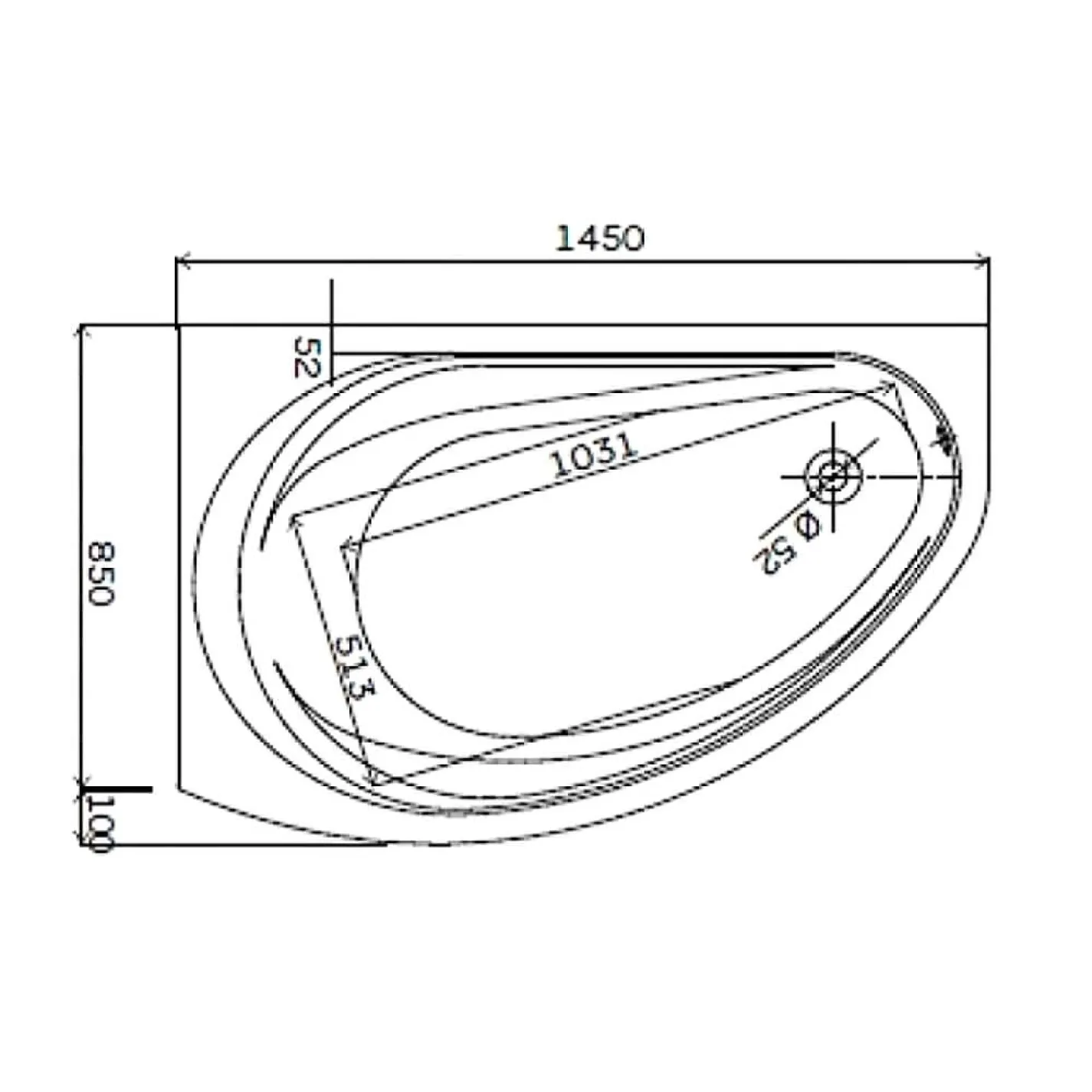 Ванна акрилова асиметрична Kolo Supero 145x85 см, злив справа, в комплекті з ніжками SN14 (5534000) - Фото 1