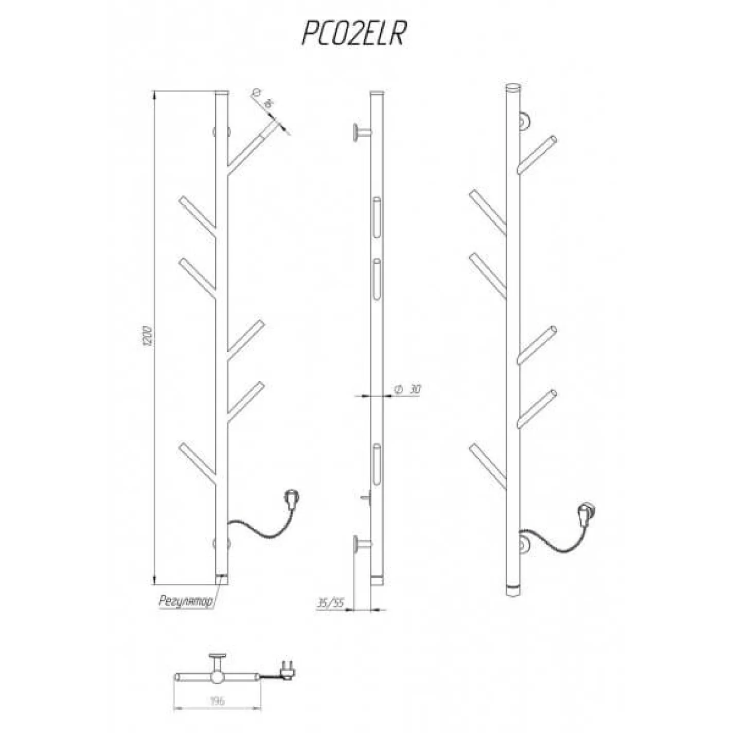 Электрический полотенцесушитель Kosserr Стойка 30x1200 хром - Фото 4