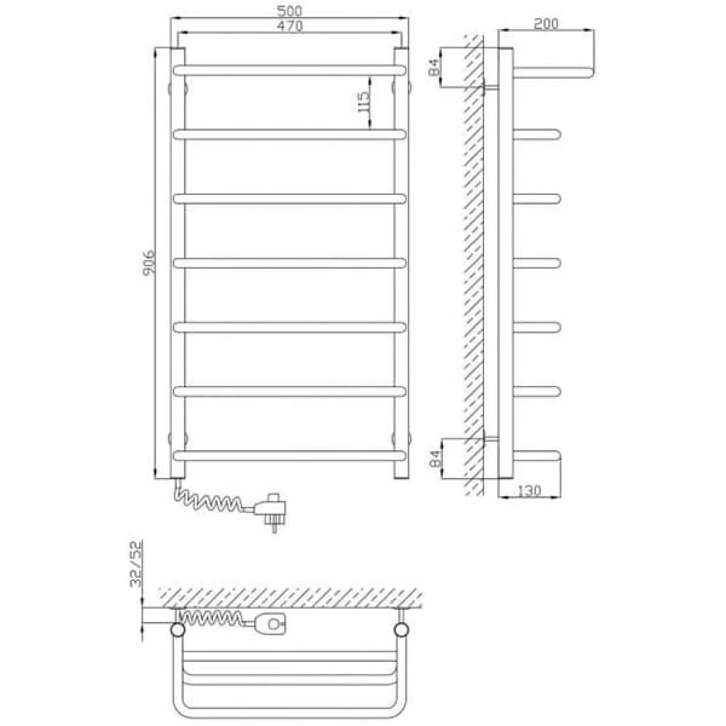 Електрична рушникосушка Kosser Скоба з полицею 900x500/7 ЕL - Фото 1