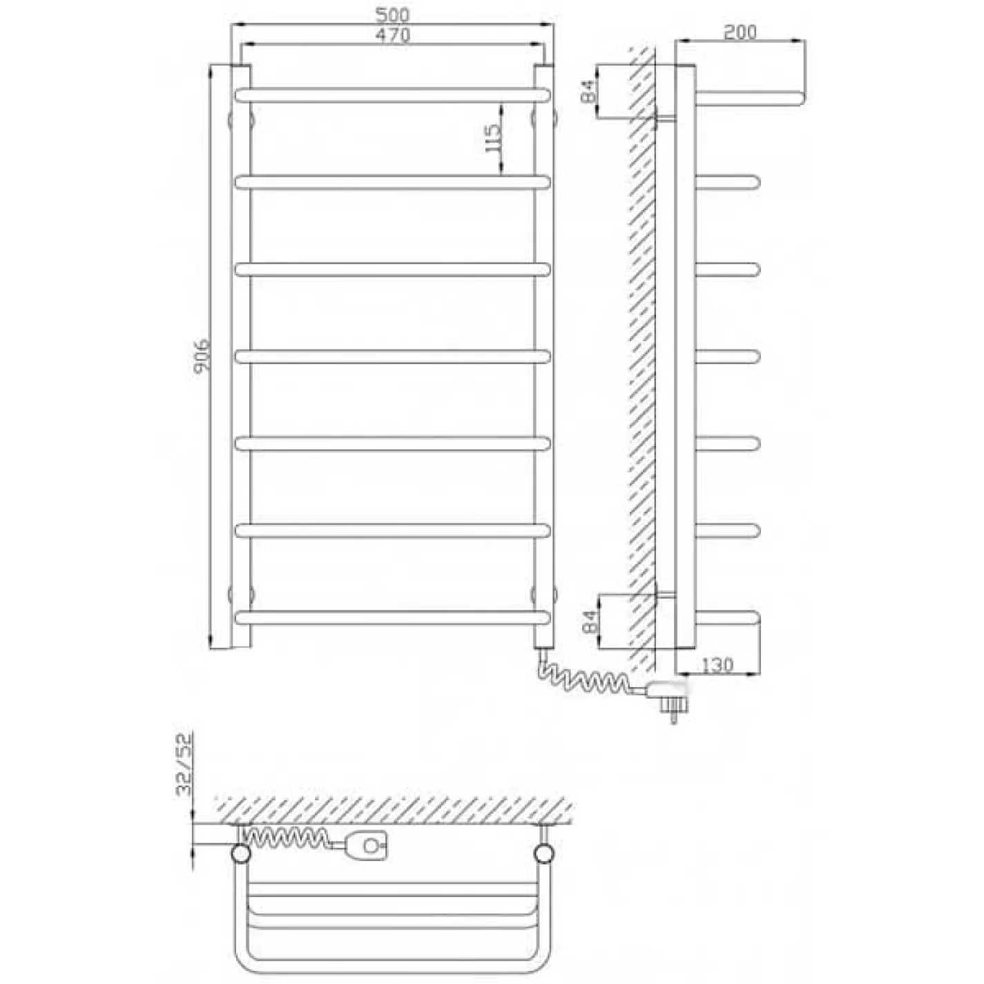 Електрична рушникосушка Kosser Скоба з полицею 900x500/7 ЕR - Фото 1