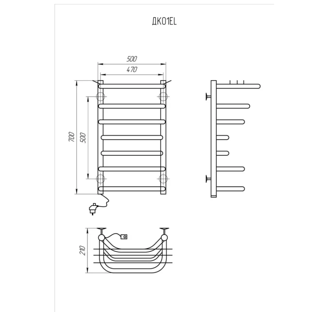 Електрична рушникосушка Kosser Канна 700х500/7 ЕL чорна (ДК09EL)- Фото 4