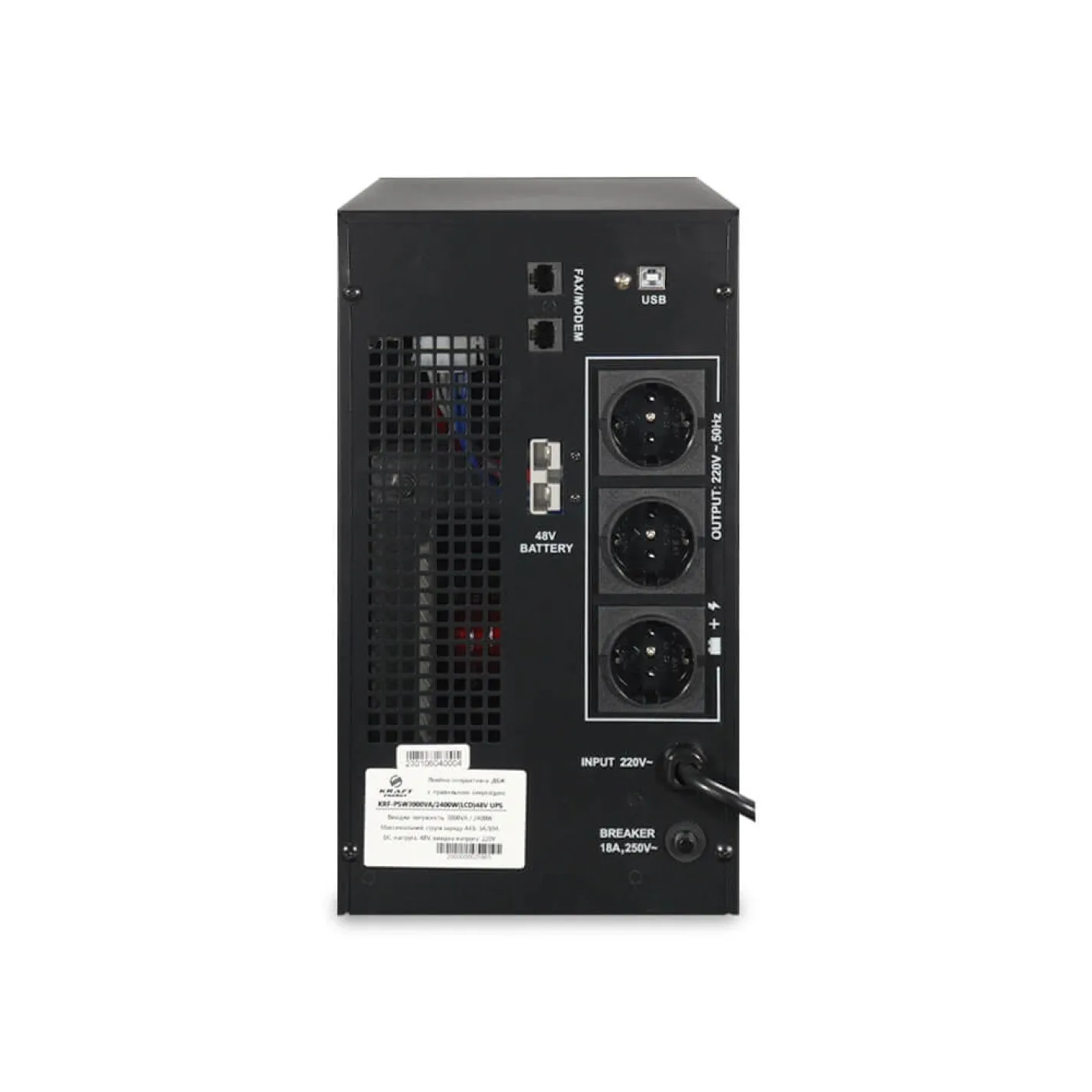 Комплект резервного живлення Kraft PSW3000VA/2400W(LCD)48V UPS + батарея 5080 Вт - Фото 1