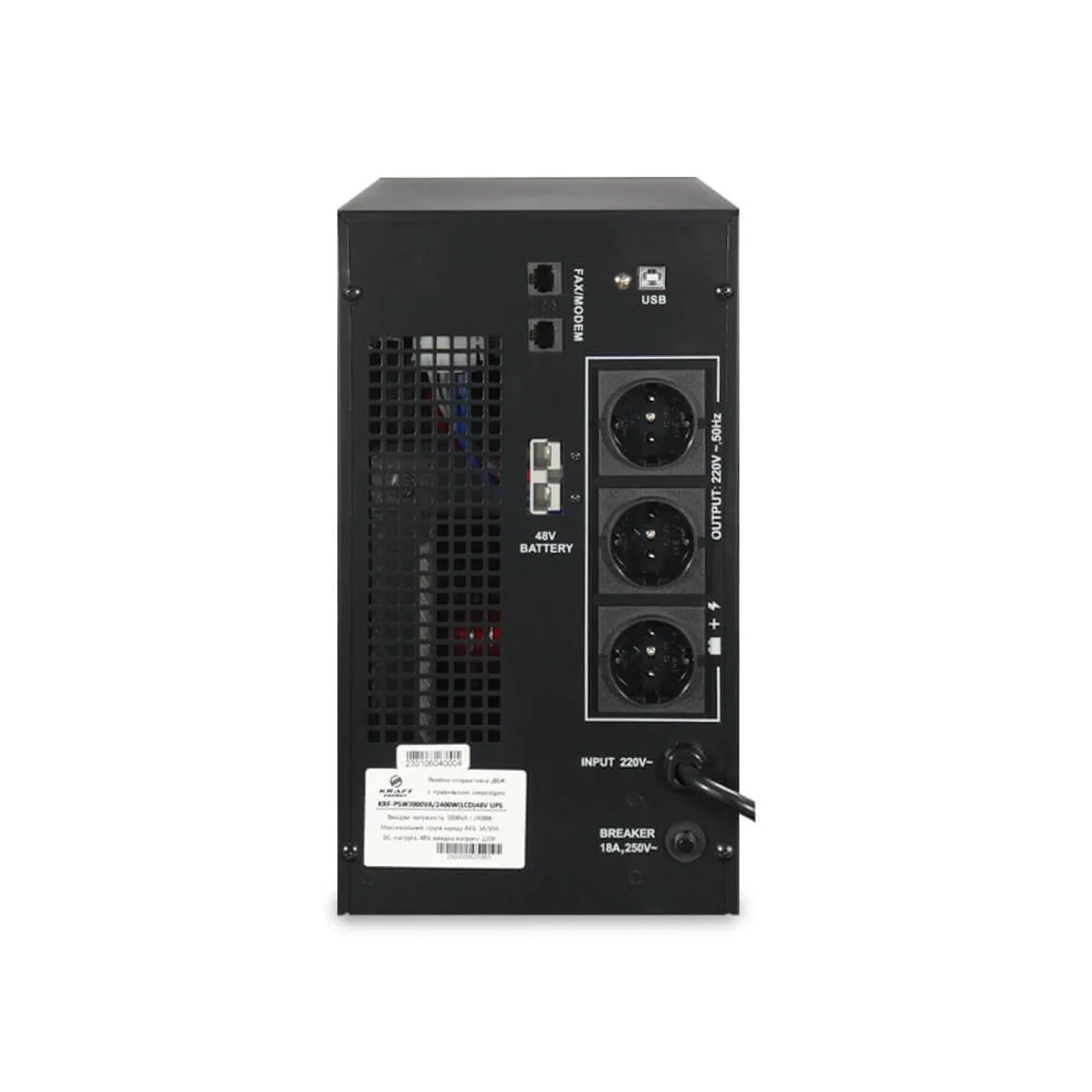 Комплект резервного живлення Kraft PSW3000VA/2400W(LCD)48V UPS + гелева батарея 2286 Вт - Фото 3