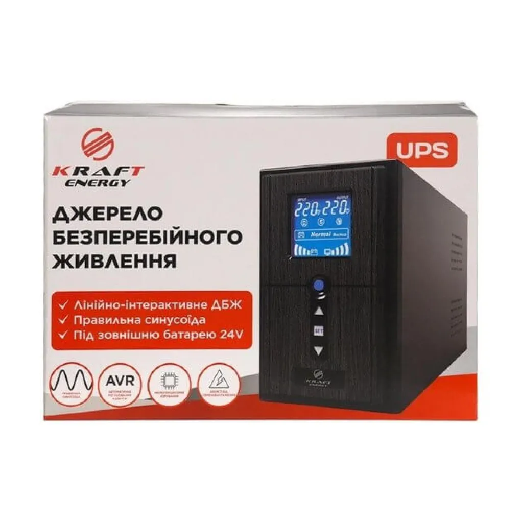 Комплект резервного живлення Kraft KRF-PSW1000VA/800W(LCD)24V UPS + батарея 2540 Вт- Фото 6