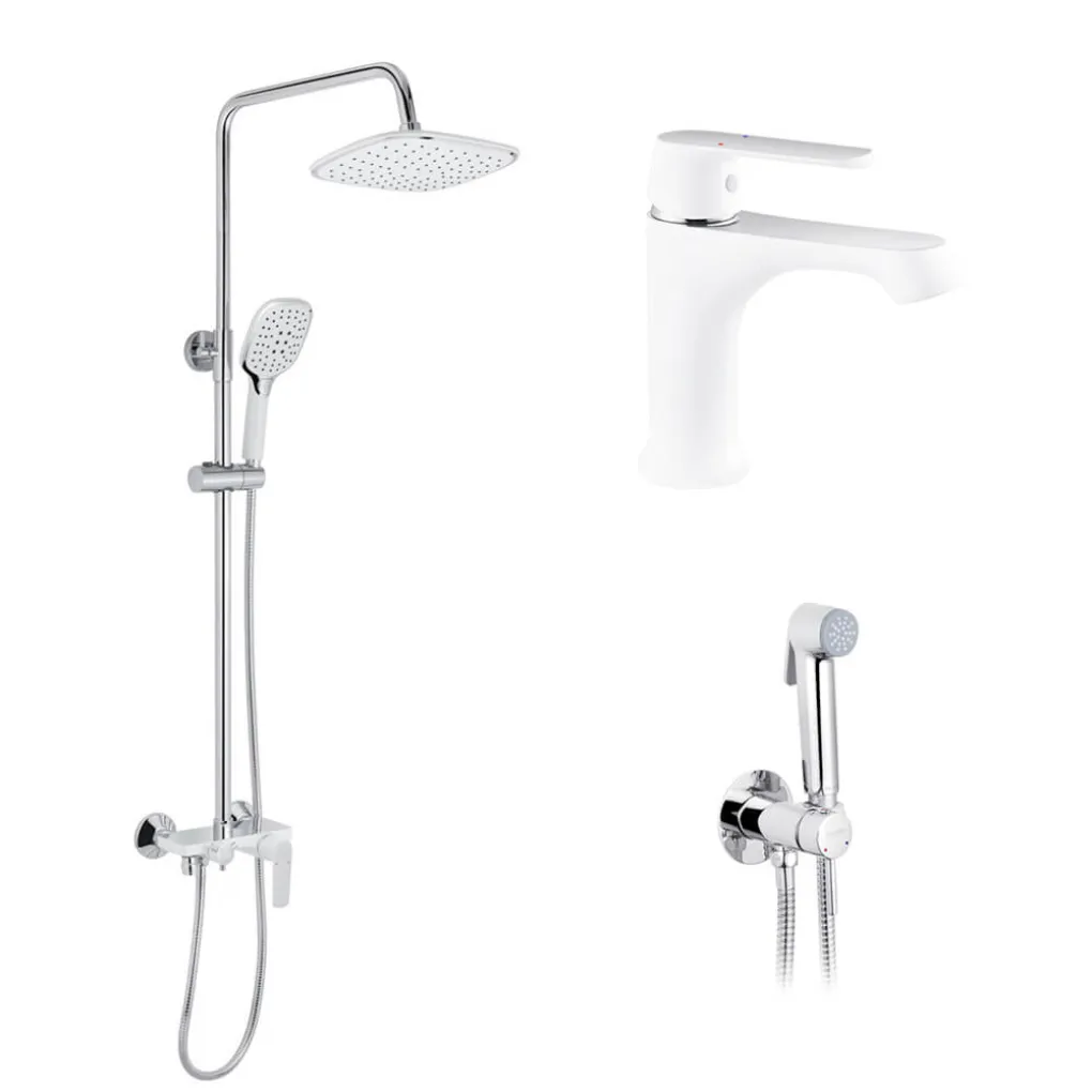 Набір 3 в 1 Kroner душова система Armada-W063 + змішувач Armada-W010 + змішувач Bidet-C082- Фото 1