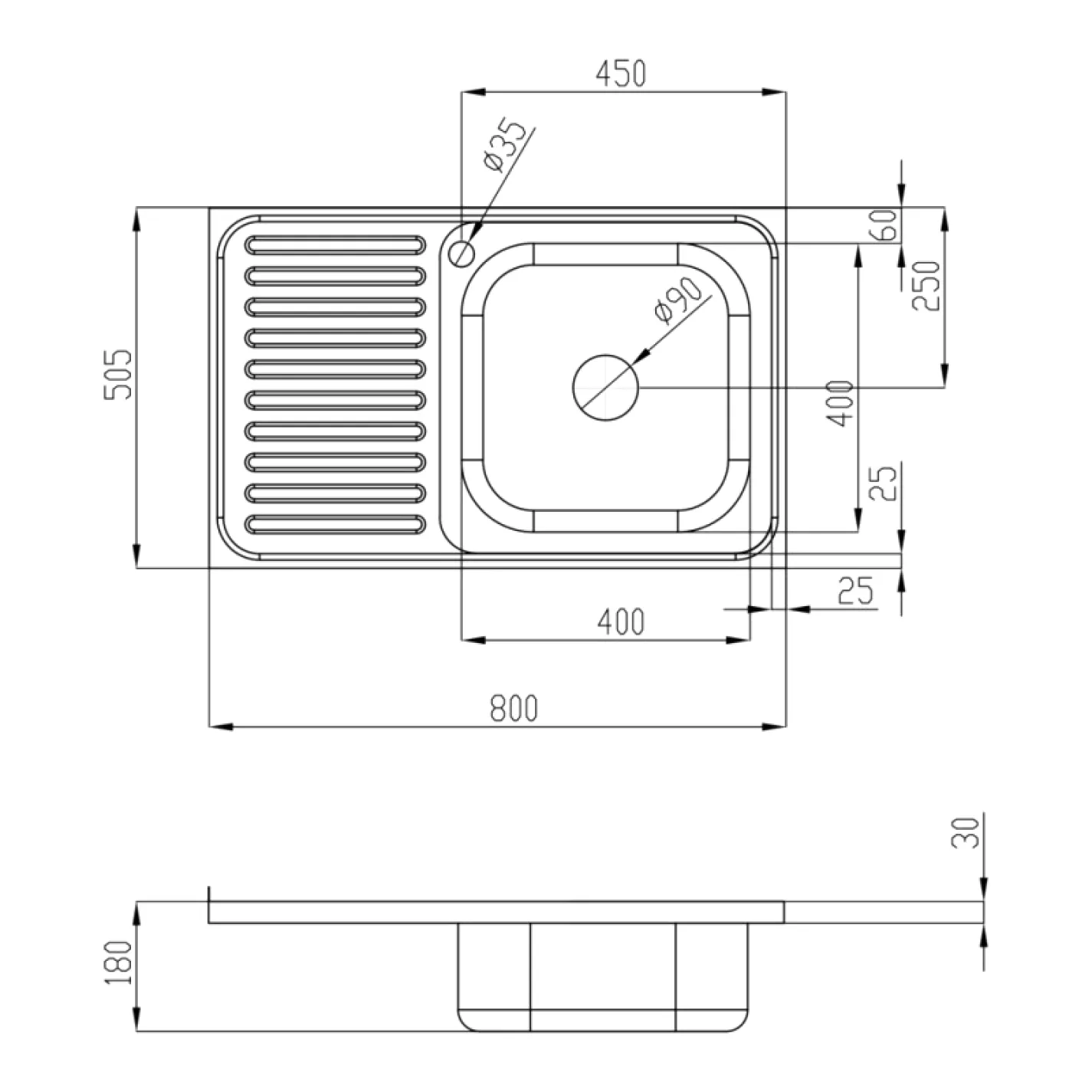 Кухонна мийка Lidz 5080-R 0,8 мм сатин (LIDZ5080RSAT8) - Фото 3