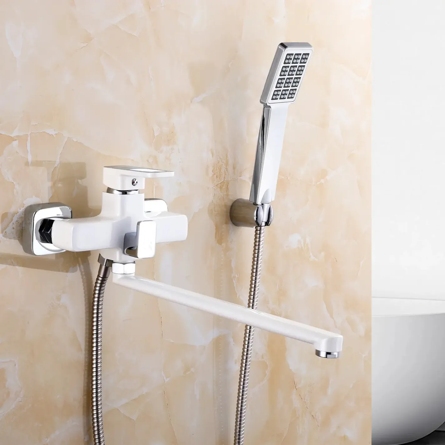 Змішувач для ванни Lidz Wawel 005 з душовим гарнітуром (LDWAW005WHI45399) білий - Фото 2