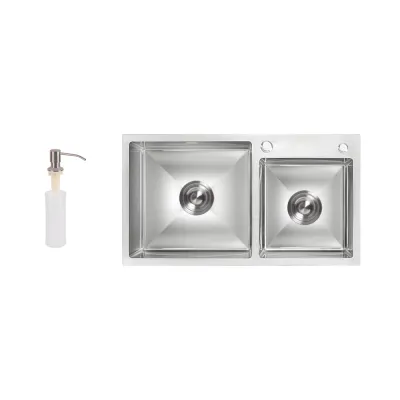Мийка для кухні з двома чашами інтегрована Lidz Handmade H7843 сталь (LDH7843BRU35387)