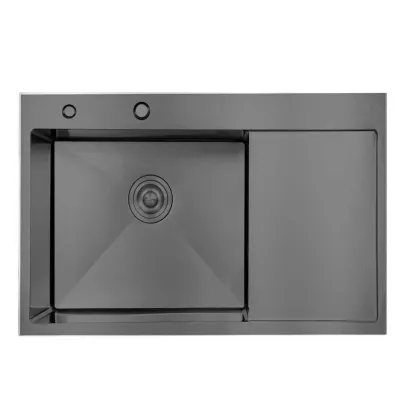 Мийка для кухні інтегрована Lidz Handmade H6350BR крило праворуч 3,0/1,0 мм чорний (LDH6350BRPVD45590)