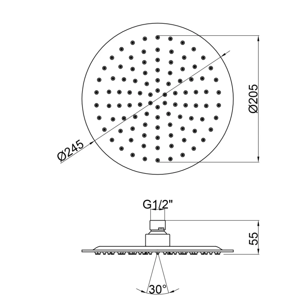 Лейка для верхнего душа Lidz Niagara 125 245 мм, круглая, никель (LDNIA125NKS37518)- Фото 2