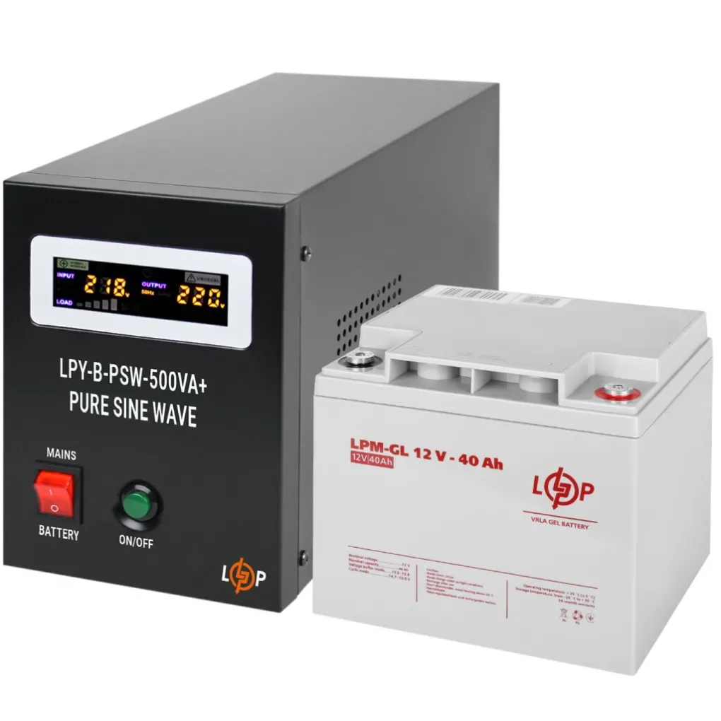 Комплект резервного питания для котла LogicPower ИБП + гелевая батарея (UPS B500 + АКБ GL 520W)- Фото 1