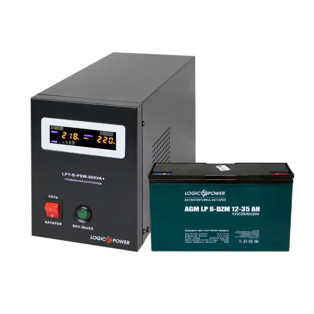 Комплект резервного живлення LogicPower ДБЖ + DZM батарея (UPS B800 + АКБ DZM 455W)- Фото 1