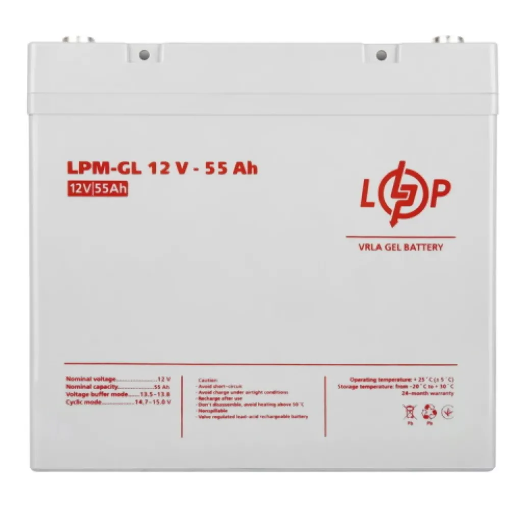 Аккумулятор для ИБП LogicPower LPM-GL 12V - 55 Ah- Фото 2
