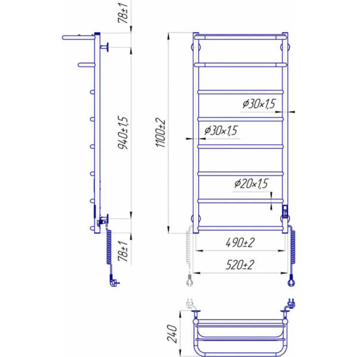 Электрический полотенцесушитель Mario Hotel-I 1090x530/240 TR 2.3.6204.11.P - Фото 3