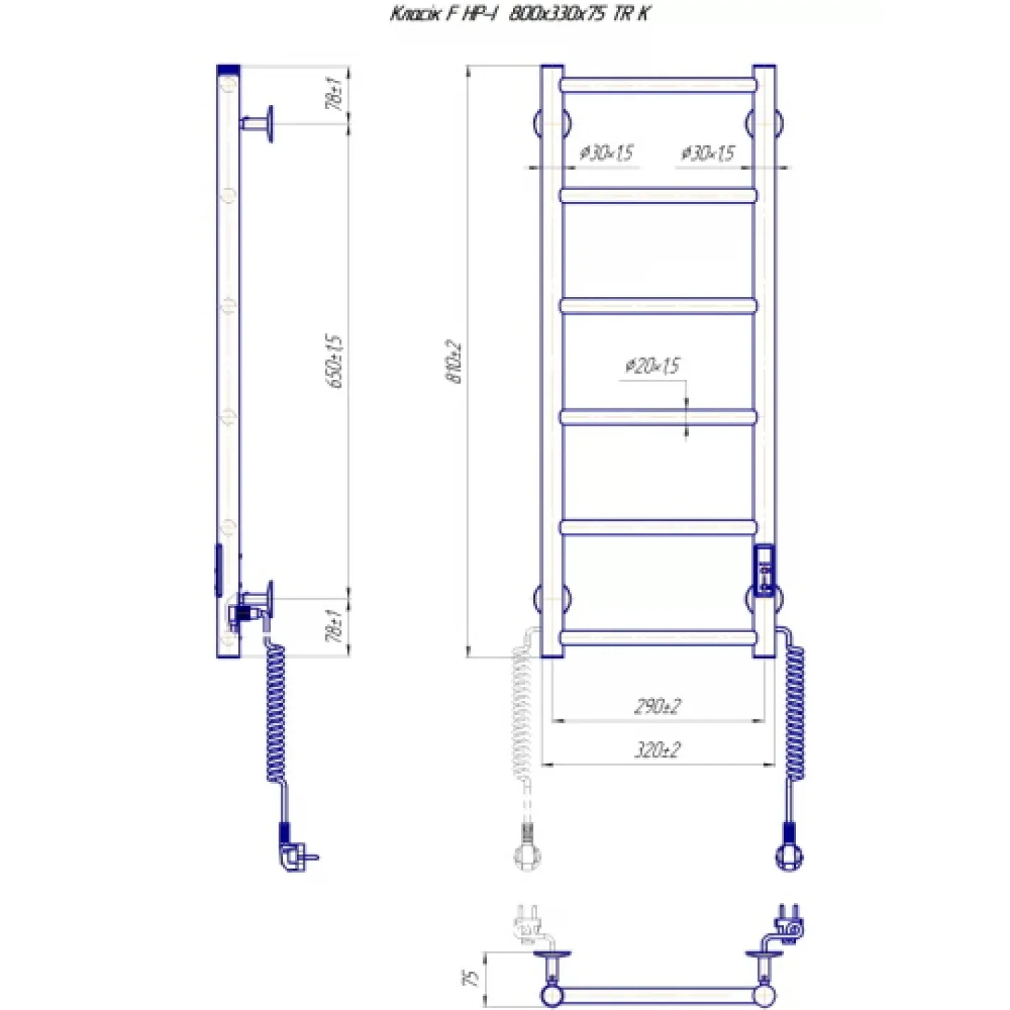 Рушникосушка електрична Mario Класік F НР-I 800х330/75 TR K (2.3.0701.10.Р) - Фото 4