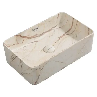 Раковина накладная Mixxus Premium Quadro-0208 Marble 480х315х140 мм с переливом (MP6518)