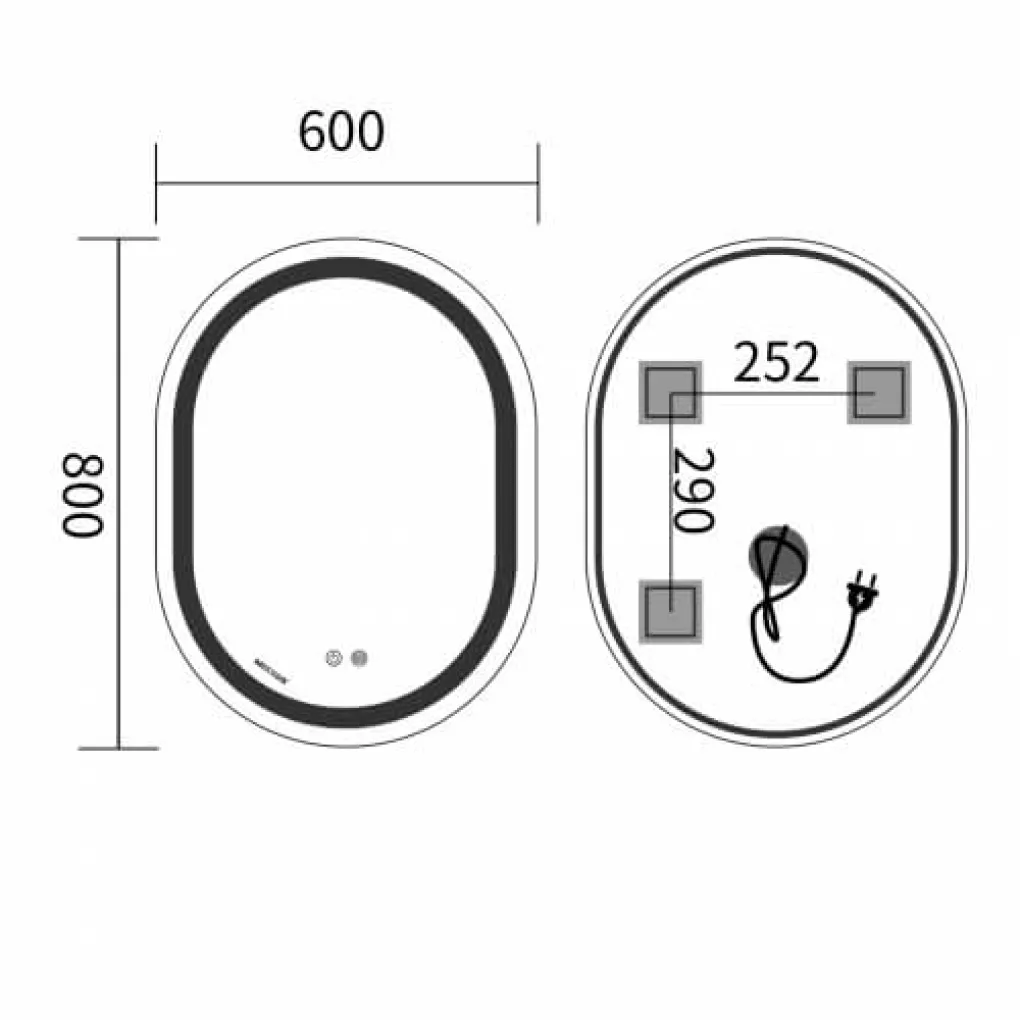 Дзеркало Mixxus Premium Ellipse MV05-80x60-Reverse LED Touch, Anti-fog, димер (MP6642)- Фото 4