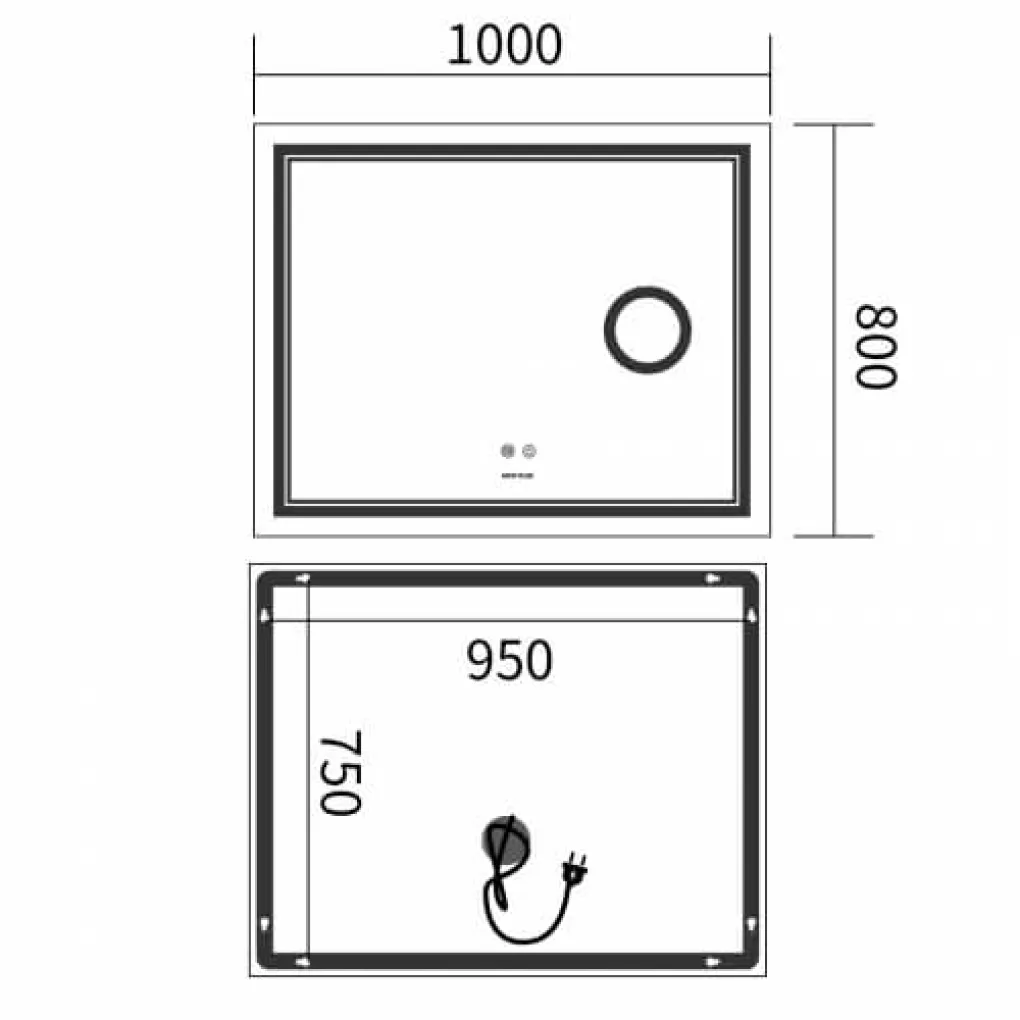 Дзеркало Mixxus Premium Quadro MR20-100x80 LED Touch, Anti-fog, димер, лінза (MP6623)- Фото 4