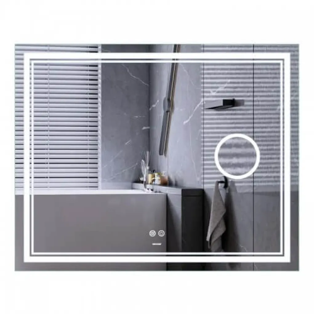 Дзеркало Mixxus Premium Quadro MR20-100x80 LED Touch, Anti-fog, димер, лінза (MP6623)- Фото 1