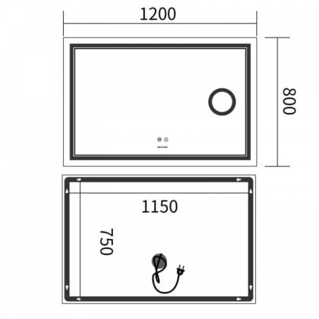 Зеркало Mixxus Premium Quadro MR20-120x80 LED Touch, Anti-fog, димер, линза (MP6624)- Фото 2