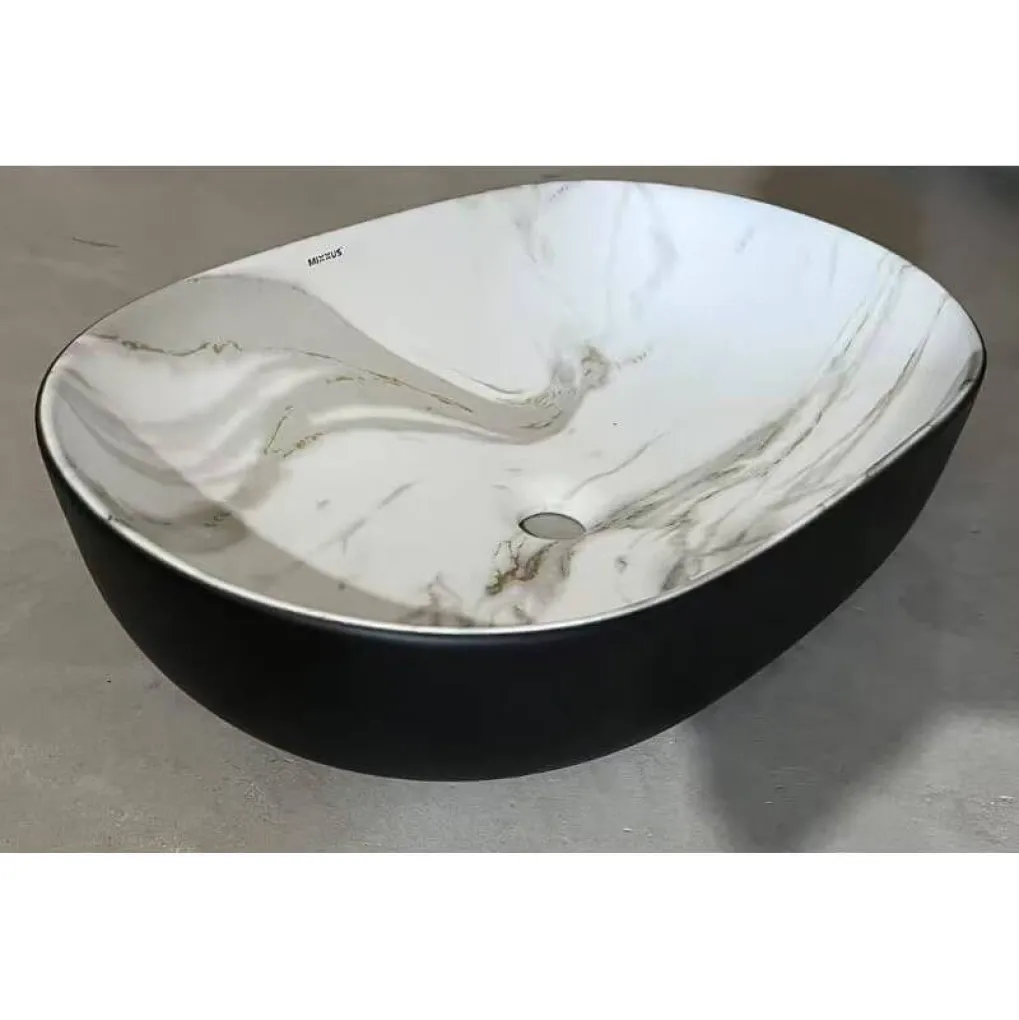 Раковина накладная Mixxus Premium Ellipse-0105 Marble-Black 600х400х150 мм (MP6565)- Фото 3