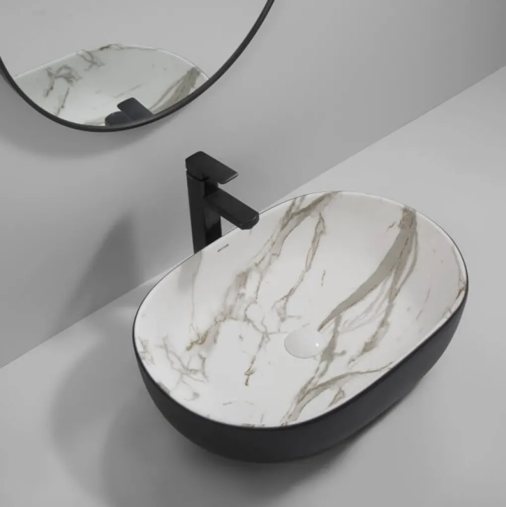 Раковина накладная Mixxus Premium Ellipse-0105 Marble-Black 600х400х150 мм (MP6565)- Фото 4