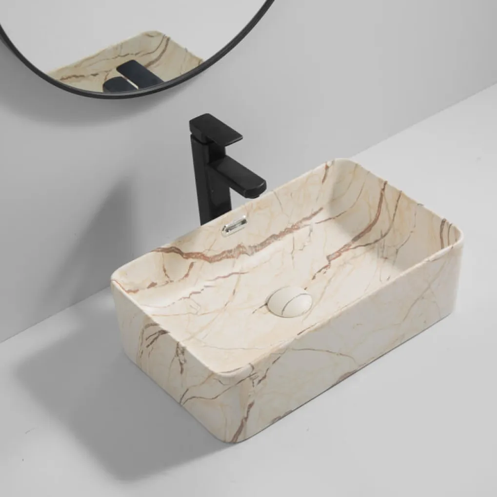 Раковина накладная Mixxus Premium Quadro-0208 Marble 480х315х140 мм с переливом (MP6518)- Фото 2