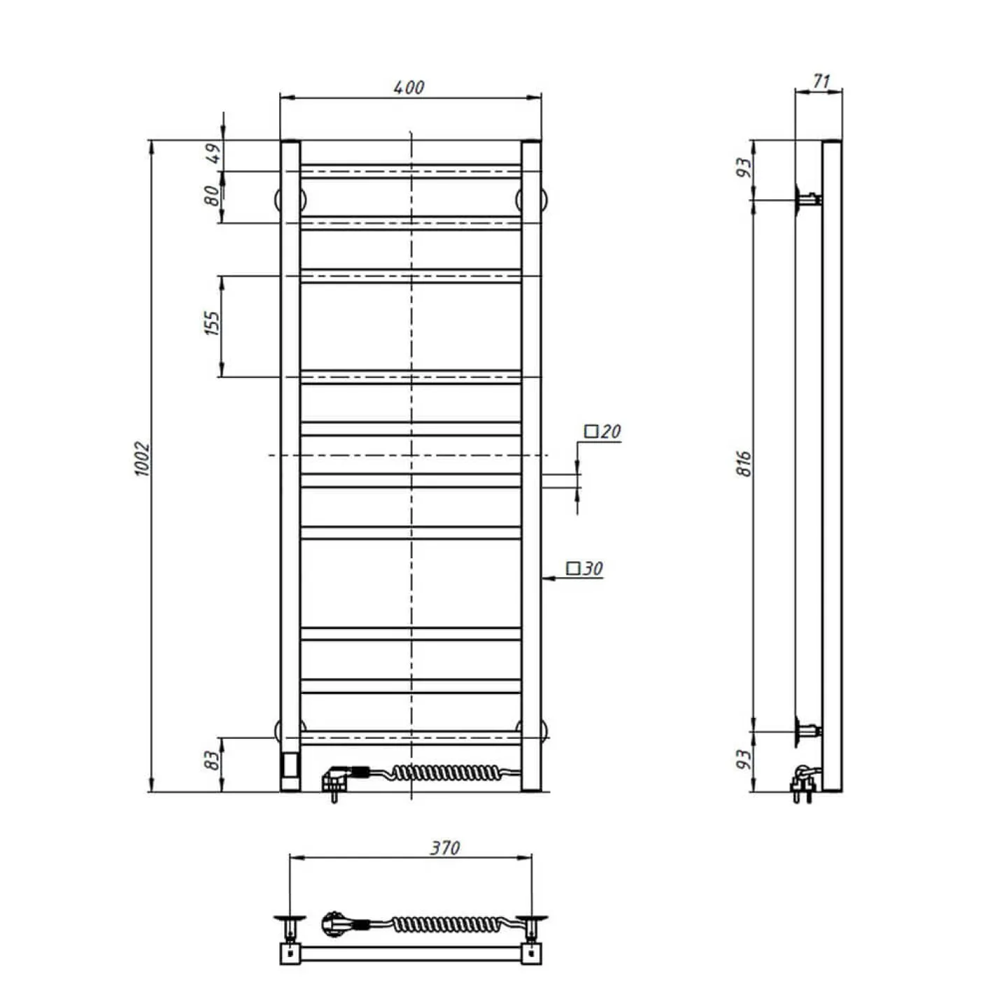 Електрична рушникосушка Navin Loft 400x1000 П Сенсор - Фото 3